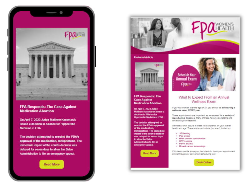 Email examples for FPA Women's Health