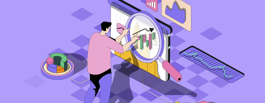 A cartoon showing someone evaluating their digital marketing data