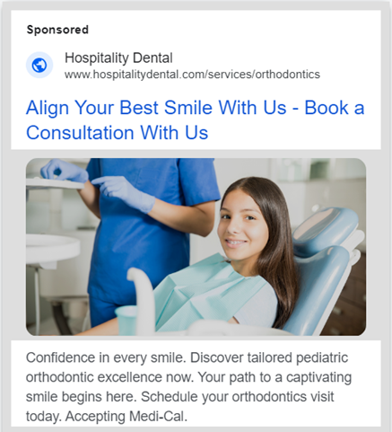 A Google Ad example for Hospitality Dental