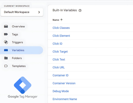 built-in variables GTM