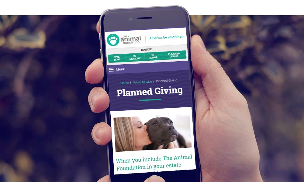 The Animal Foundation site on a mobile device